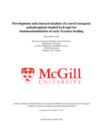 Development and characterization of a novel inorganic polyphosphate-loaded hydrogel for immunomodulation of early fracture healing thumbnail