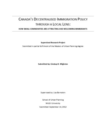 Canada's decentralised immigration policy through a local lens: how small communities are attracting and welcoming immigrants thumbnail