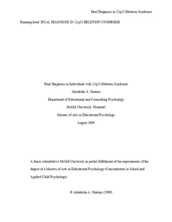 Dual diagnosis in individuals with 22q13 deletion syndrome thumbnail