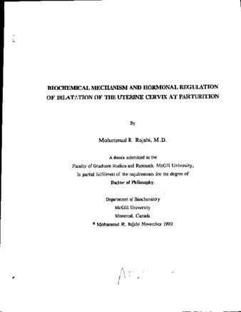 Biochemical mechanism and hormonal regulation of dilatation of the uterine cervix at parturition thumbnail