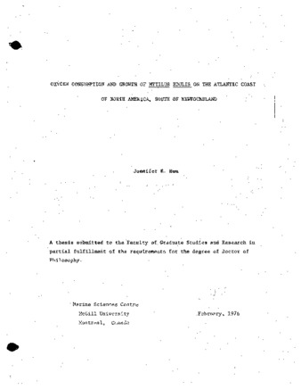 Oxygen consumption and growth of Mytilus edulis on the Atlantic coast of North America, south of Newfoundland thumbnail