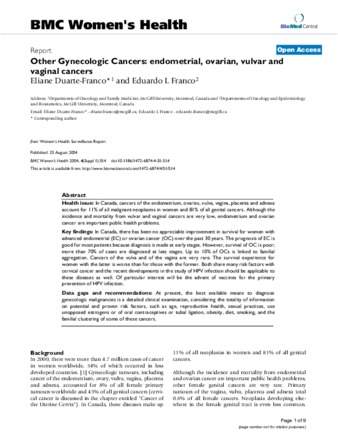 Other Gynecologic Cancers: endometrial, ovarian, vulvar and vaginal cancers thumbnail