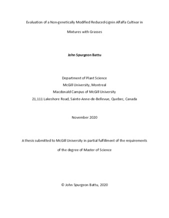 Evaluation of a non-genetically modified reduced-lignin alfalfa cultivar in mixtures with grasses thumbnail