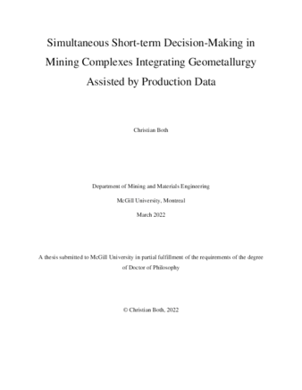 Simultaneous short-term decision-making in mining complexes integrating geometallurgy assisted by production data thumbnail