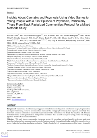 Insights About Cannabis and Psychosis Using Video Games for Young People With a First Episode of Psychosis, Particularly Those From Black Racialized Communities: Protocol for a Mixed Methods Study thumbnail