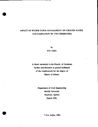 Impact of water table management on ground water contamination by two herbicides thumbnail