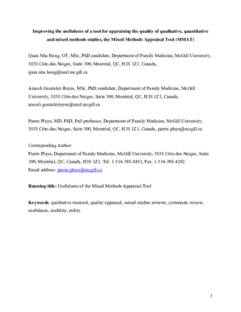 Improving the usefulness of a tool for appraising the quality of qualitative, quantitative and mixed methods studies, the Mixed Methods Appraisal Tool (MMAT) thumbnail