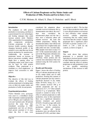 Effects of Calcium Propionate on Dry Matter Intake and Production of milk, Protein and Fat in Dairy Cows thumbnail