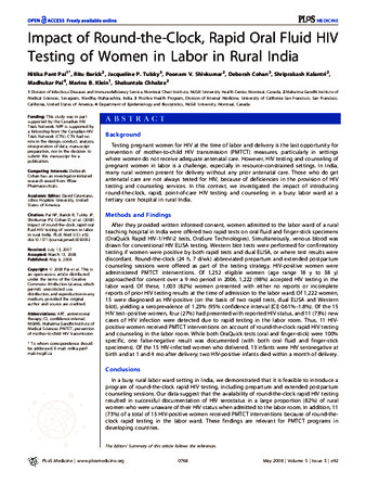 Impact of Round-the-Clock, Rapid Oral Fluid HIV Testing of Women in Labor in Rural India thumbnail