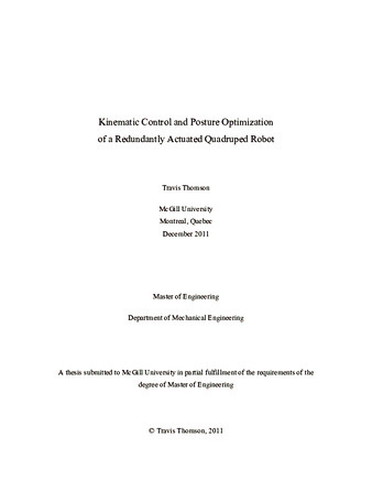 Kinematic control and posture optimization of a redundantly actuated quadruped robot thumbnail