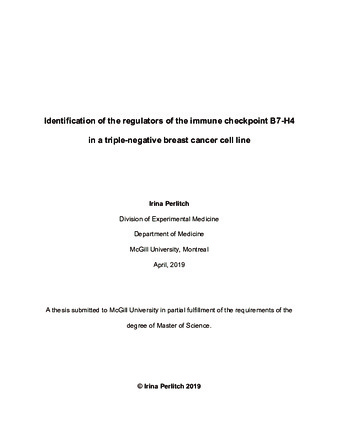 Identification of the regulators of the immune checkpoint B7-H4 in a triple-negative breast cancer cell line thumbnail