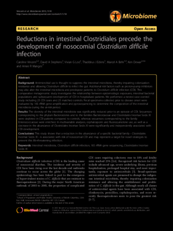 Reductions in intestinal Clostridiales precede the development of nosocomial Clostridium difficile infection thumbnail