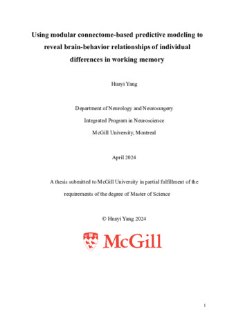 Using modular connectome-based predictive modeling to reveal brain-behavior relationships of individual differences in working memory. thumbnail