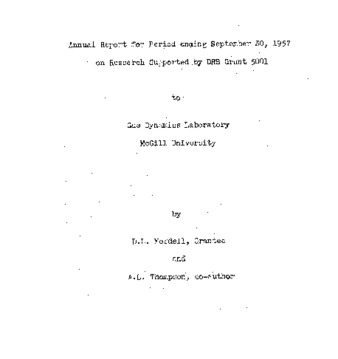 Annual report for period ending September 30 1957 on research supported by DRB grant 5001 thumbnail