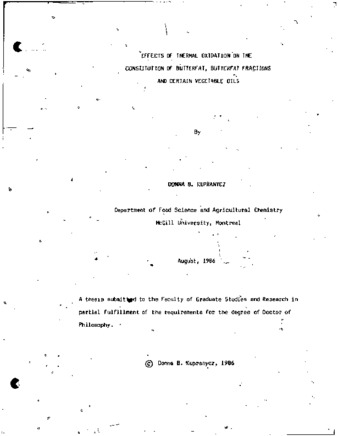 Effects of thermal oxidation on the constitution of butterfat, butterfat fractions and certain vegetable oils thumbnail