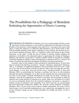 The Possibilities for a Pedagogy of Boredom: Rethinking the Opportunities of Elusive Learning thumbnail