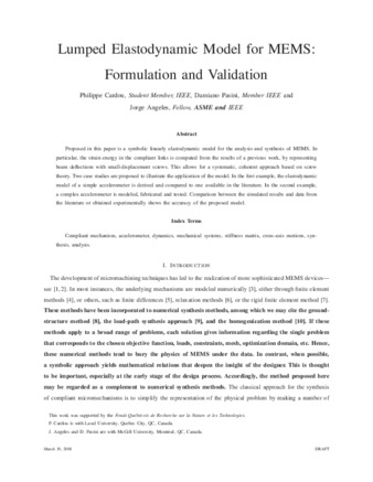 Lumped Elastodynamic Model for MEMS: Formulation and Validation thumbnail