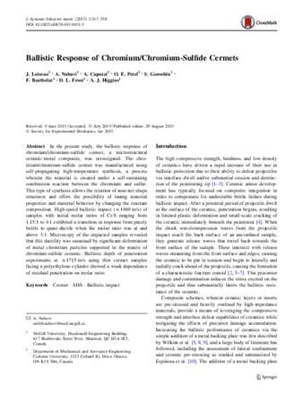 Ballistic Response of Chromium/Chromium-Sulfide Cermets thumbnail