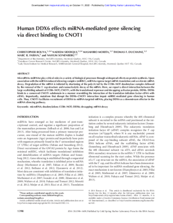 Human DDX6 effects miRNA-mediated gene silencing via direct binding to CNOT1 thumbnail