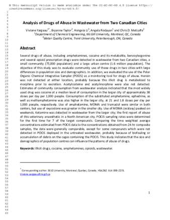 Analysis of drugs of abuse in wastewater from two Canadian cities thumbnail