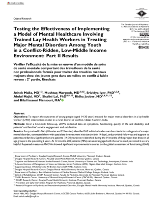 A Model of Mental Health Care Involving Trained Lay Health Workers for Treatment of Major Mental Disorders Among Youth in a Conflict-Ridden, Low-Middle Income Environment: Part I Adaptation and Implementation thumbnail