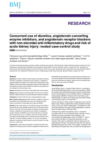 Concurrent use of diuretics, angiotensin converting enzyme inhibitors, and angiotensin receptor blockers with non-steroidal anti-inflammatory drugs and risk of acute kidney injury: nested case-control study thumbnail