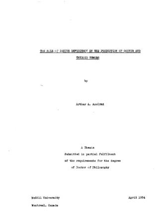 The role of iodine deficiency in the production of goiter and thyroid tumors. thumbnail
