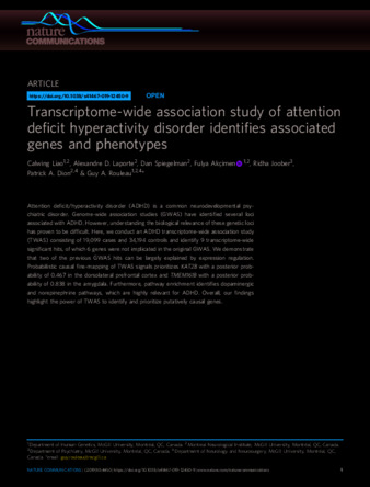 Transcriptome-wide association study of attention deficit hyperactivity disorder identifies associated genes and phenotypes thumbnail