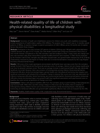 Health-related quality of life of children with physical disabilities: a longitudinal study thumbnail