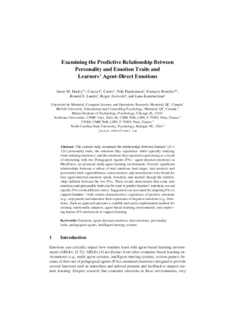 Examining the Predictive Relationship Between Personality and Emotion Traits and Learners’ Agent-Direct Emotions thumbnail