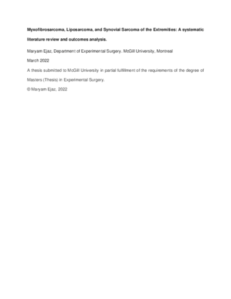 Myxofibrosarcoma, Liposarcoma, and Synovial sarcoma of the extremities: A systematic literature review and outcomes analysis. thumbnail