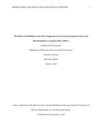 The effects of mindfulness and self-compassion on perceived occupational stress and mental health in Canadian police officers thumbnail