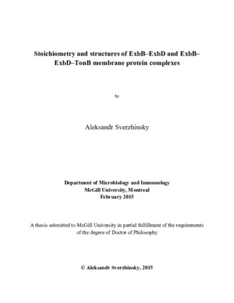 Stoichiometry and structures of ExbB-ExbD and ExbB-ExbD-TonB membrane protein complexes thumbnail