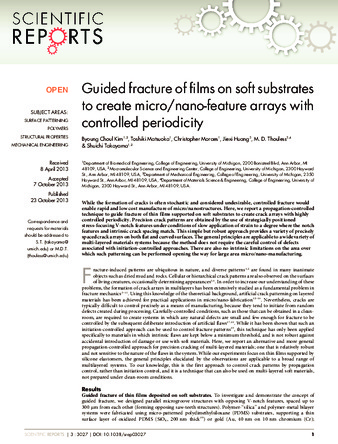 Guided fracture of films on soft substrates to create micro/nano-feature arrays with controlled periodicity thumbnail