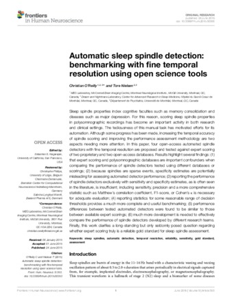 Automatic sleep spindle detection: benchmarking with fine temporal resolution using open science tools thumbnail