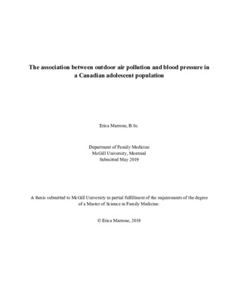 The association between outdoor air pollution and blood pressure in a Canadian adolescent population thumbnail