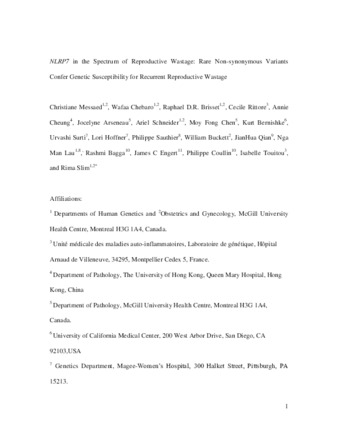 NLRP7 in the spectrum of reproductive wastage: rare non-synonymous variants confer genetic susceptibility to recurrent reproductive wastage thumbnail