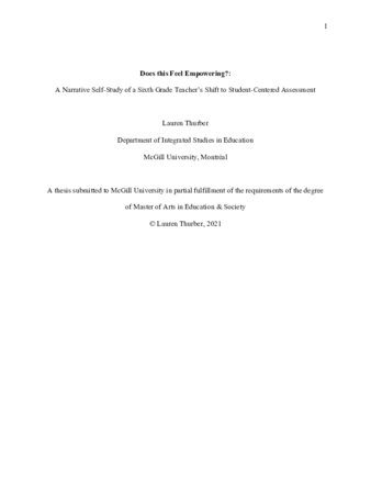 Does this feel empowering?: A narrative self-study of a sixth grade teacher's shift to student-centered assessment thumbnail