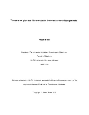 The role of plasma fibronectin in bone marrow adipogenesis thumbnail