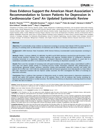 Does Evidence Support the American Heart Association's Recommendation to Screen Patients for Depression in Cardiovascular Care? An Updated Systematic Review thumbnail