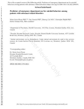 Predictors of emergency department visits for suicidal ideation and suicide attempt thumbnail