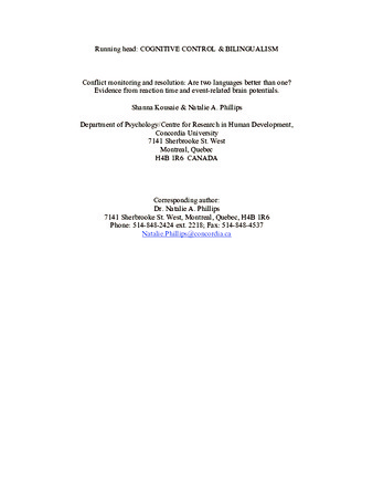 Conflict monitoring and resolution: Are two languages better than one?Evidence from reaction time and event-related brain potentials. thumbnail