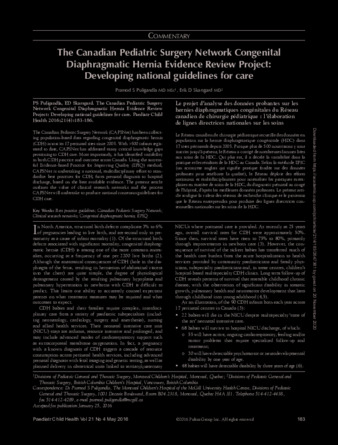 The Canadian Pediatric Surgery Network Congenital Diaphragmatic Hernia Evidence Review Project: Developing national guidelines for care thumbnail
