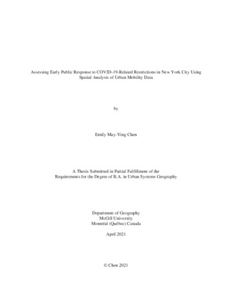 Assessing Early Public Response to COVID-19-Related Restrictions in New York City Using Spatial Analysis of Urban Mobility Data thumbnail