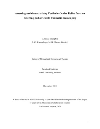 Assessing and characterizing vestibulo-ocular reflex function following pediatric mild traumatic brain injury thumbnail