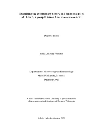 Examining the evolutionary history and functional roles of Ll.LtrB, a group II intron from Lactococcus lactis thumbnail