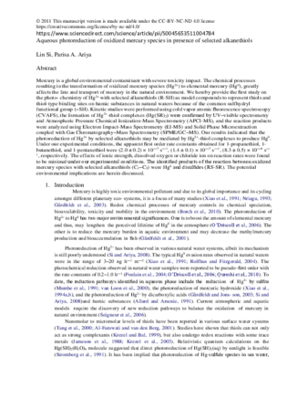 Aqueous photoreduction of oxidized mercury species in presence of selected alkanethiols thumbnail