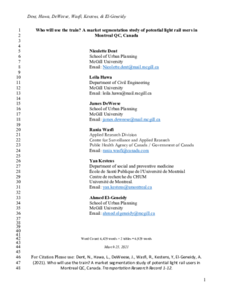 Market segmentation study of potential light rail users in Montreal QC, Canada. thumbnail