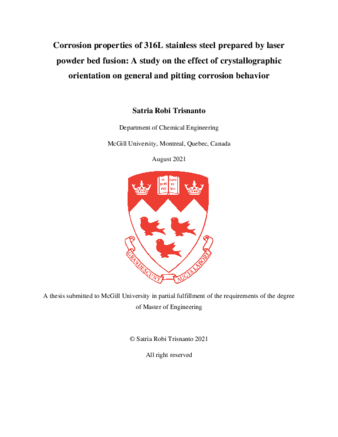 Corrosion properties of 316L stainless steel prepared by laser powder bed fusion: A study on the effect of crystallographic orientation on general and pitting corrosion behavior thumbnail