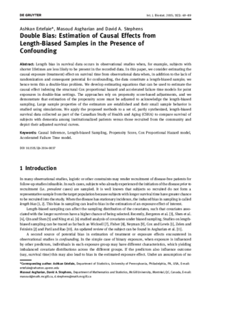 Double Bias: Estimation of Causal Effects from Length-Biased Samples in the Presence of Confounding thumbnail